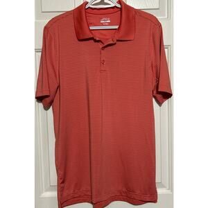 BCG Golf Men's Salmon Blue Striped Short Sleeve‎ Quarter Button Polo Size S
